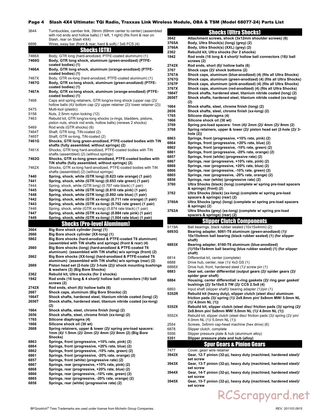 Traxxas - Slash 4x4 Ultimate TSM OBA (2017) - Parts List - Page 4