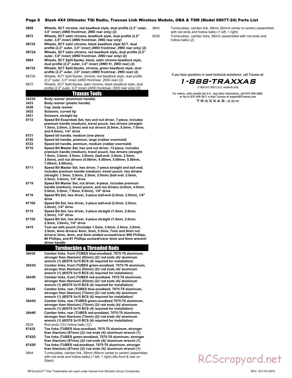 Traxxas - Slash 4x4 Ultimate TSM OBA (2017) - Parts List - Page 6