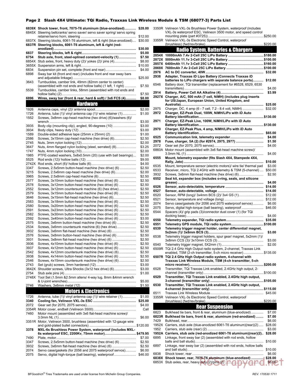 Traxxas - Slash 4x4 Ultimate TSM (2016) - Parts List - Page 2