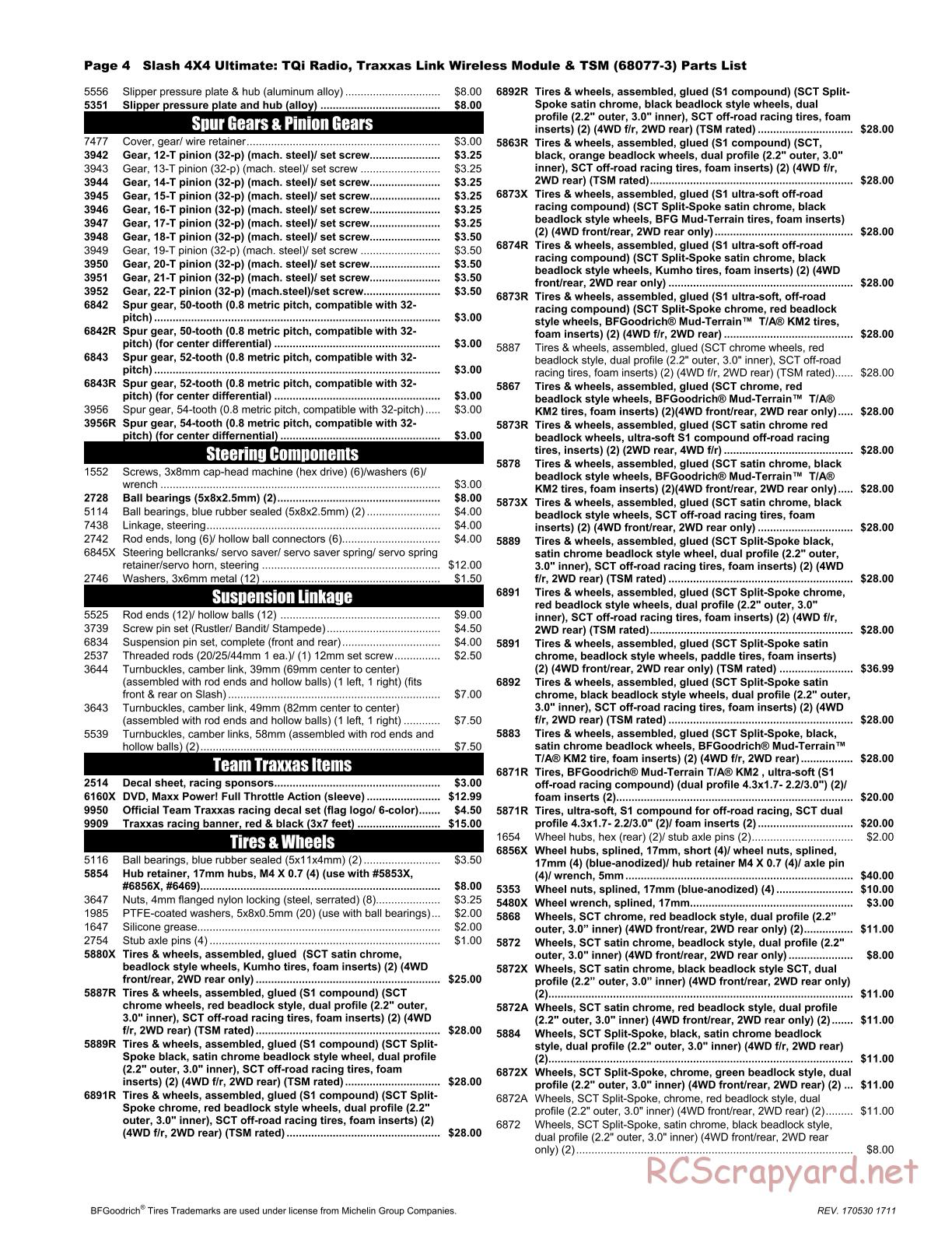 Traxxas - Slash 4x4 Ultimate TSM (2016) - Parts List - Page 4