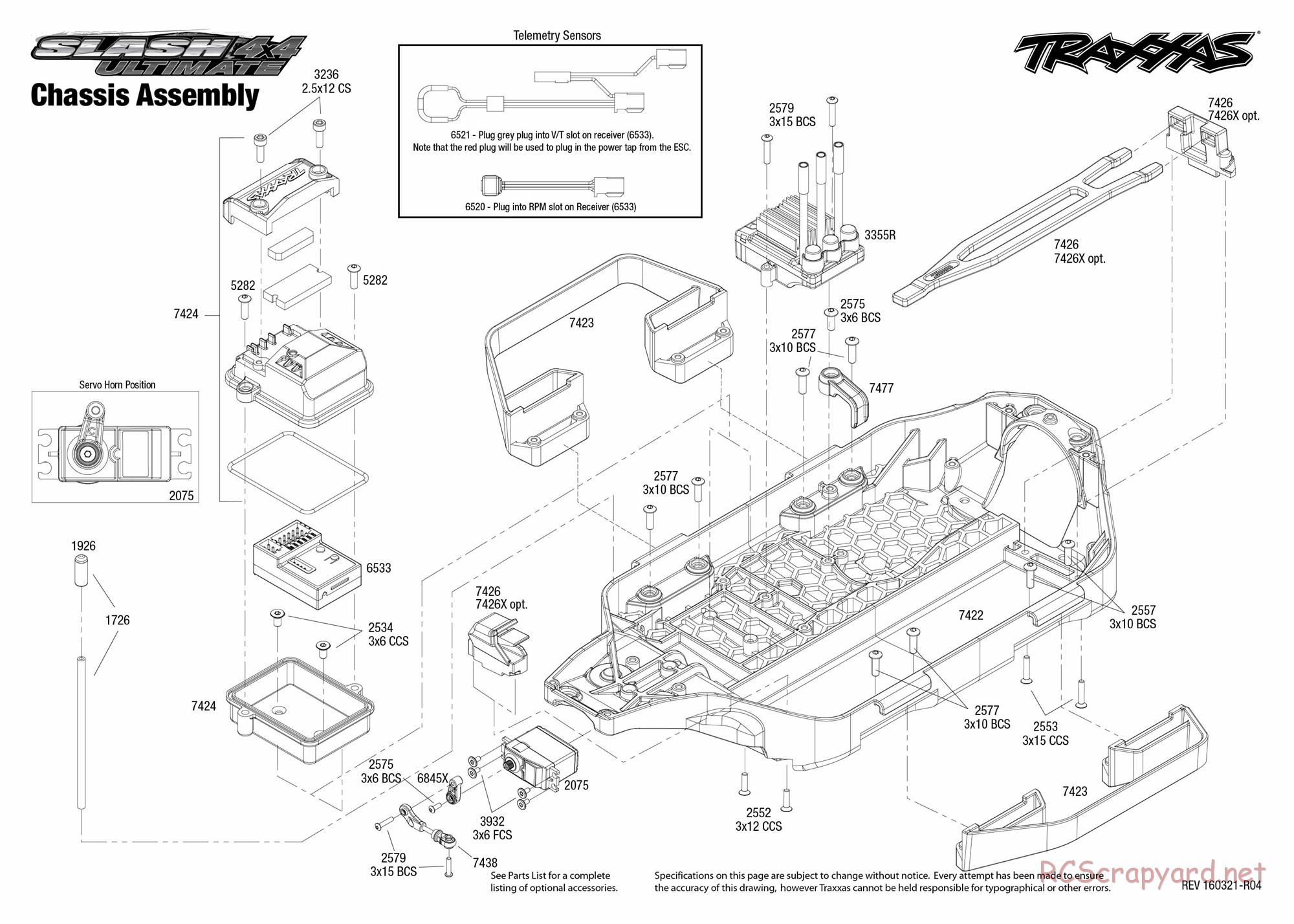 Traxxas - Slash 4x4 Ultimate TSM (2016) - Exploded Views - Page 1