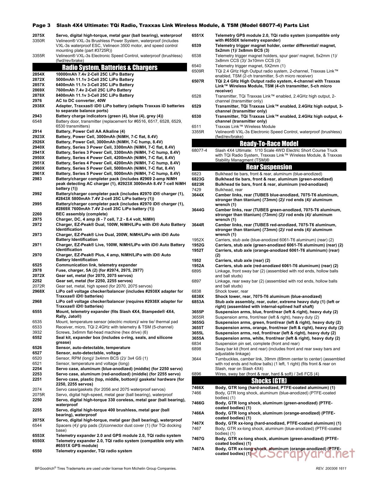 Traxxas - Slash 4x4 Ultimate TSM - Parts List - Page 3