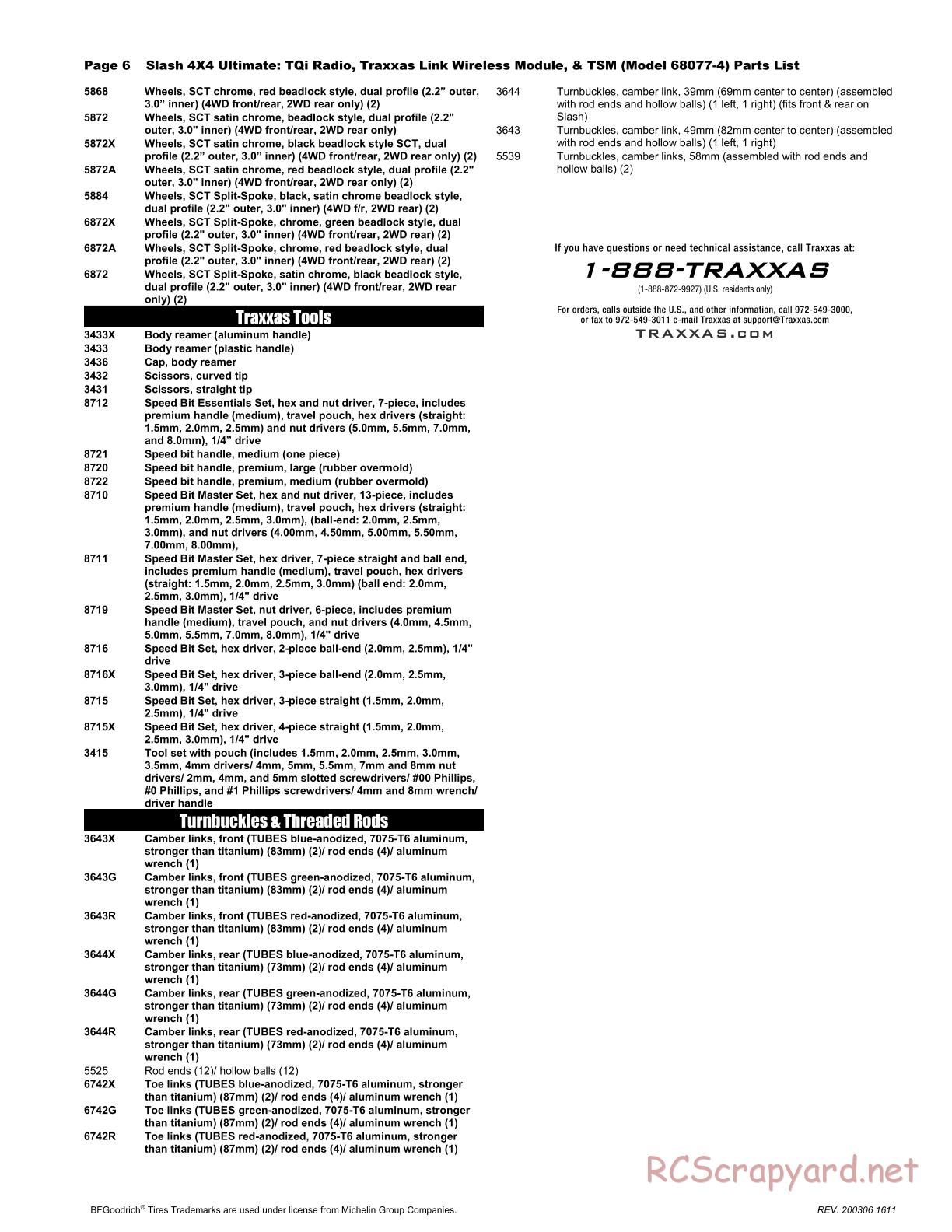 Traxxas - Slash 4x4 Ultimate TSM - Parts List - Page 6