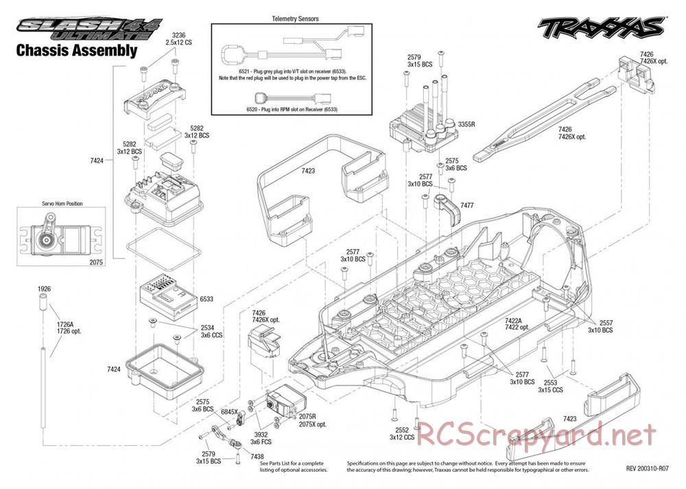 Traxxas - Slash 4x4 Ultimate TSM - Exploded Views - Page 1