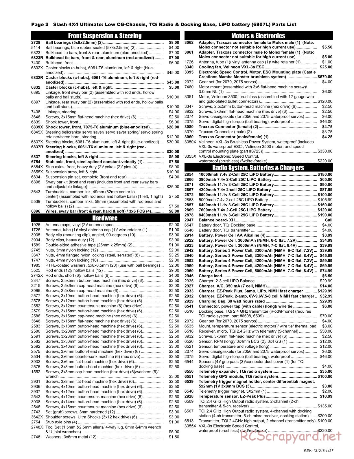 Traxxas - Slash 4x4 Ultimate LiPo (2012) - Parts List - Page 2