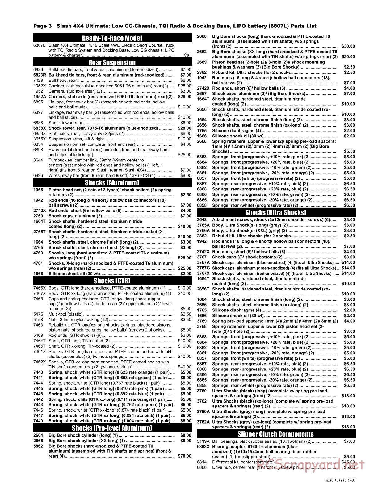 Traxxas - Slash 4x4 Ultimate LiPo (2012) - Parts List - Page 3