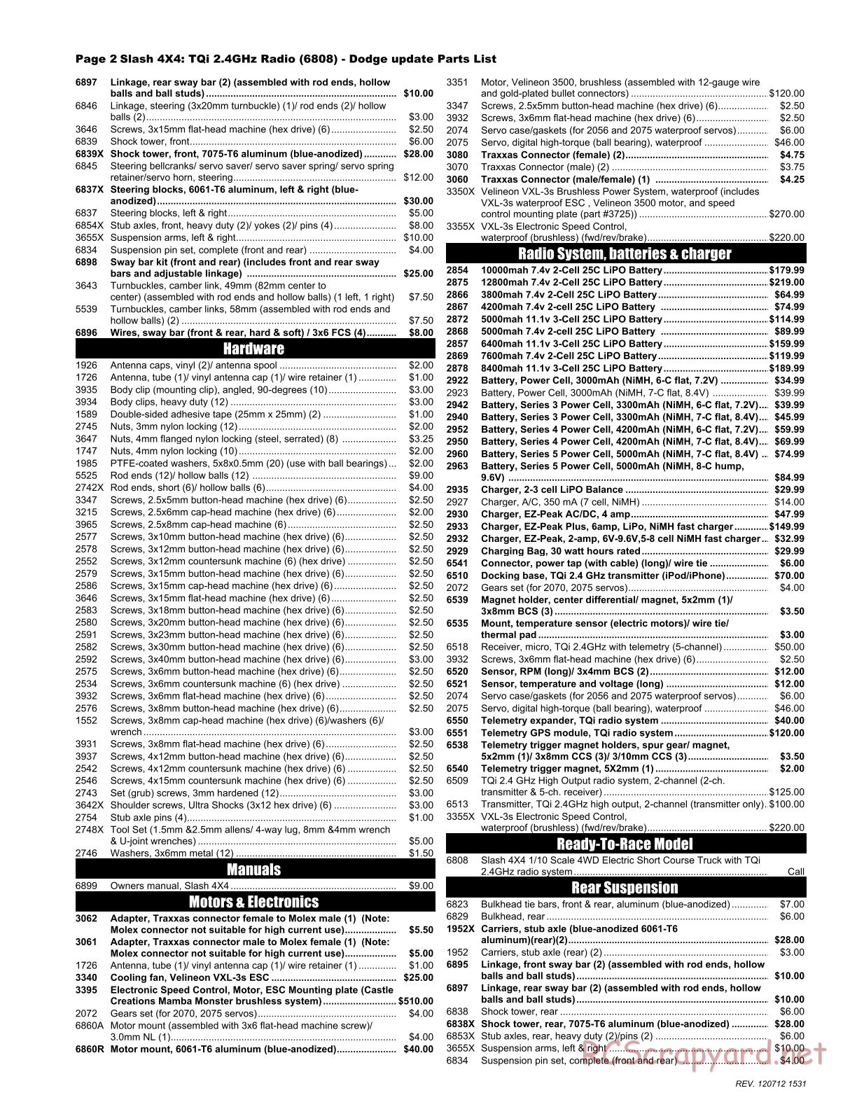 Traxxas - Slash 4x4 - Parts List - Page 2
