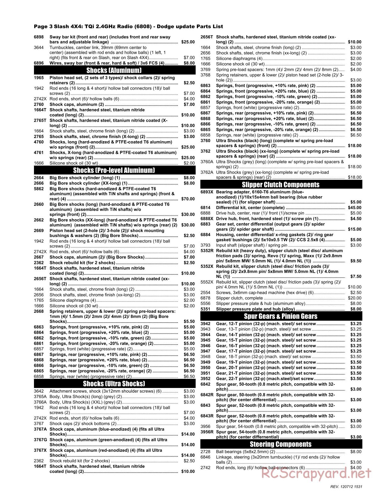 Traxxas - Slash 4x4 - Parts List - Page 3
