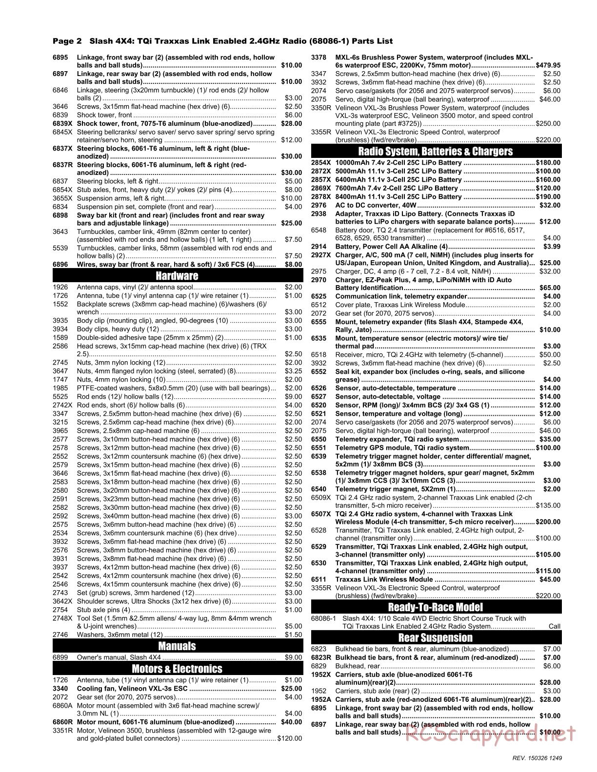 Traxxas - Slash 4x4 (2015) - Parts List - Page 2