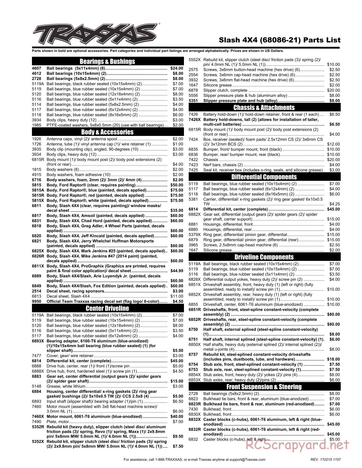 Traxxas - Slash 4x4 TSM OBA - Parts List - Page 1