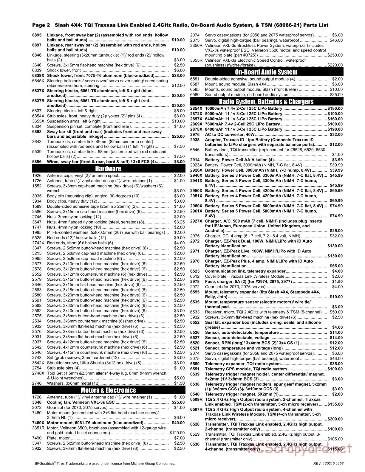 Traxxas - Slash 4x4 TSM OBA - Parts List - Page 2