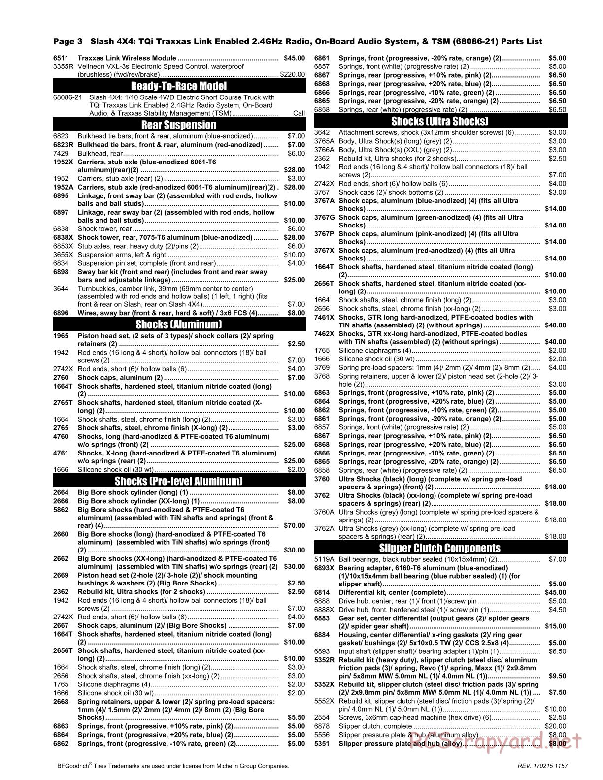 Traxxas - Slash 4x4 TSM OBA - Parts List - Page 3