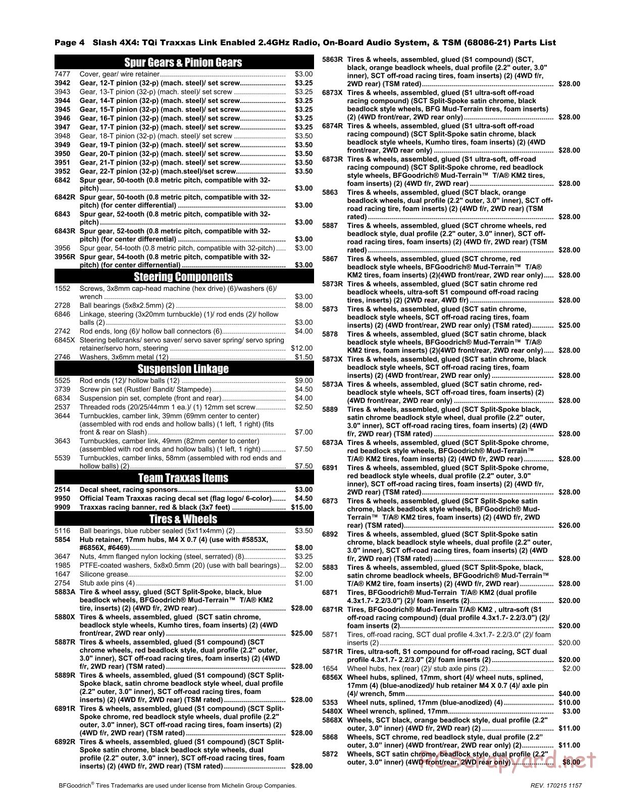 Traxxas - Slash 4x4 TSM OBA - Parts List - Page 4