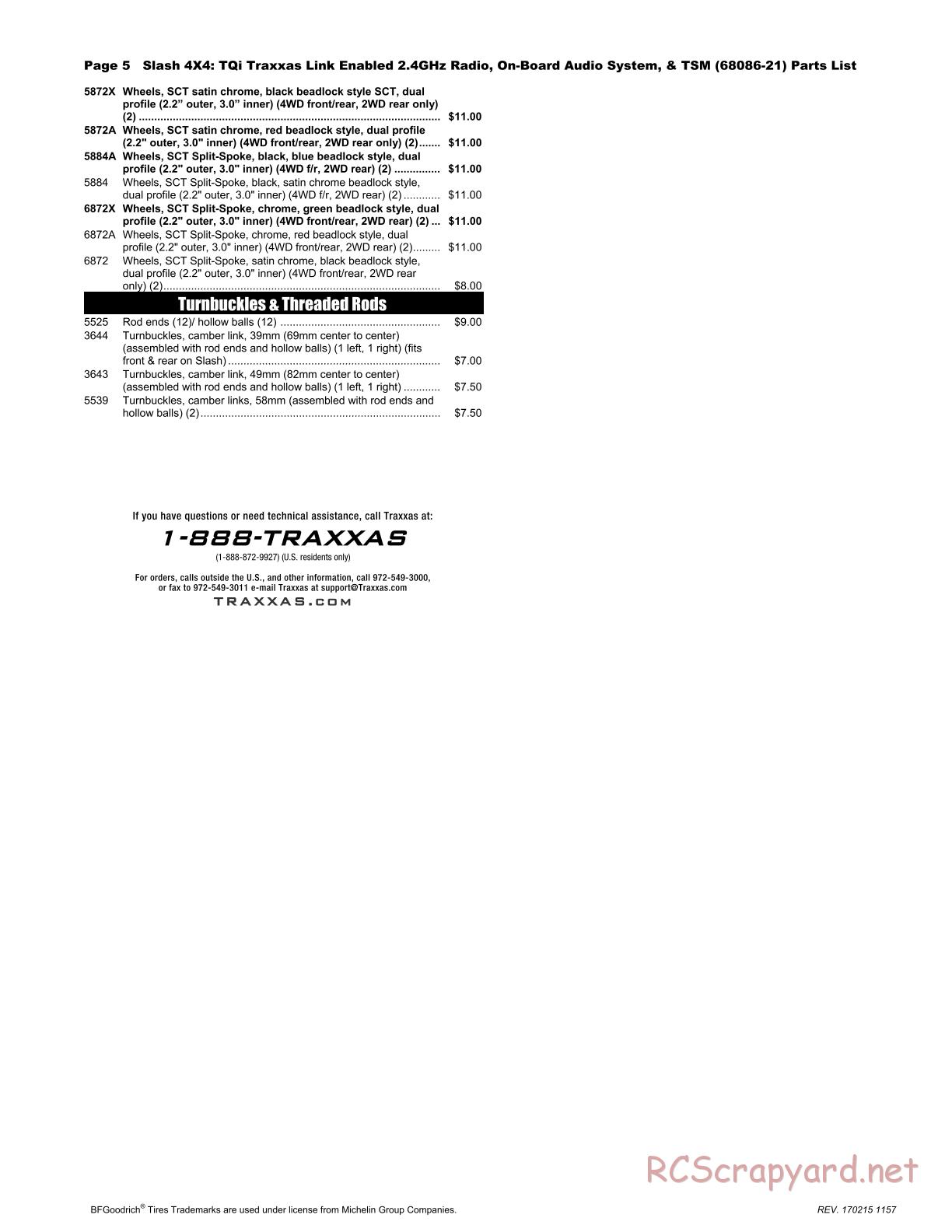 Traxxas - Slash 4x4 TSM OBA - Parts List - Page 5
