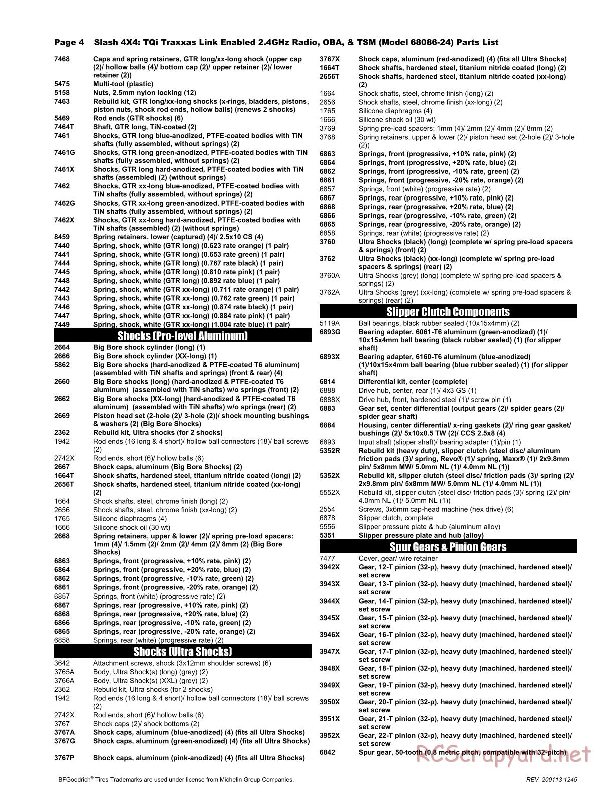 Traxxas - Slash 4x4 TSM OBA (2017) - Parts List - Page 4