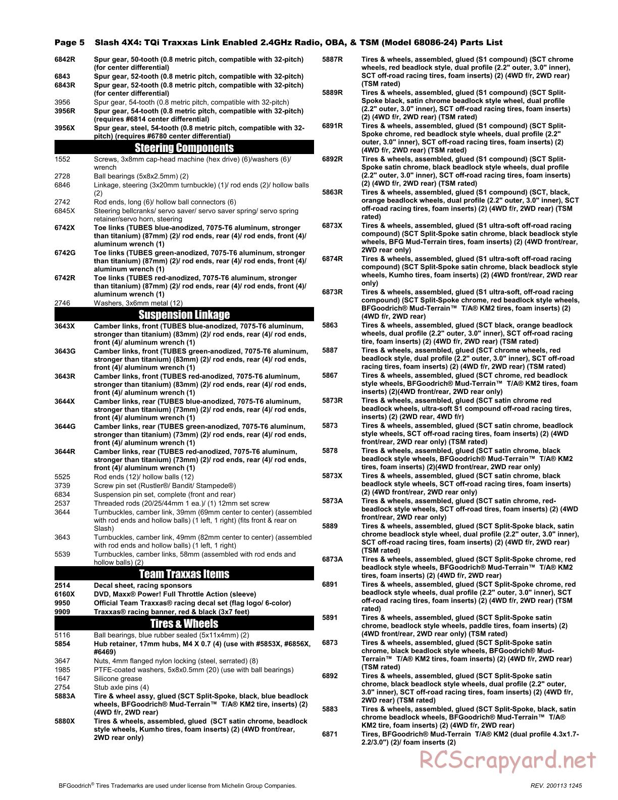 Traxxas - Slash 4x4 TSM OBA (2017) - Parts List - Page 5
