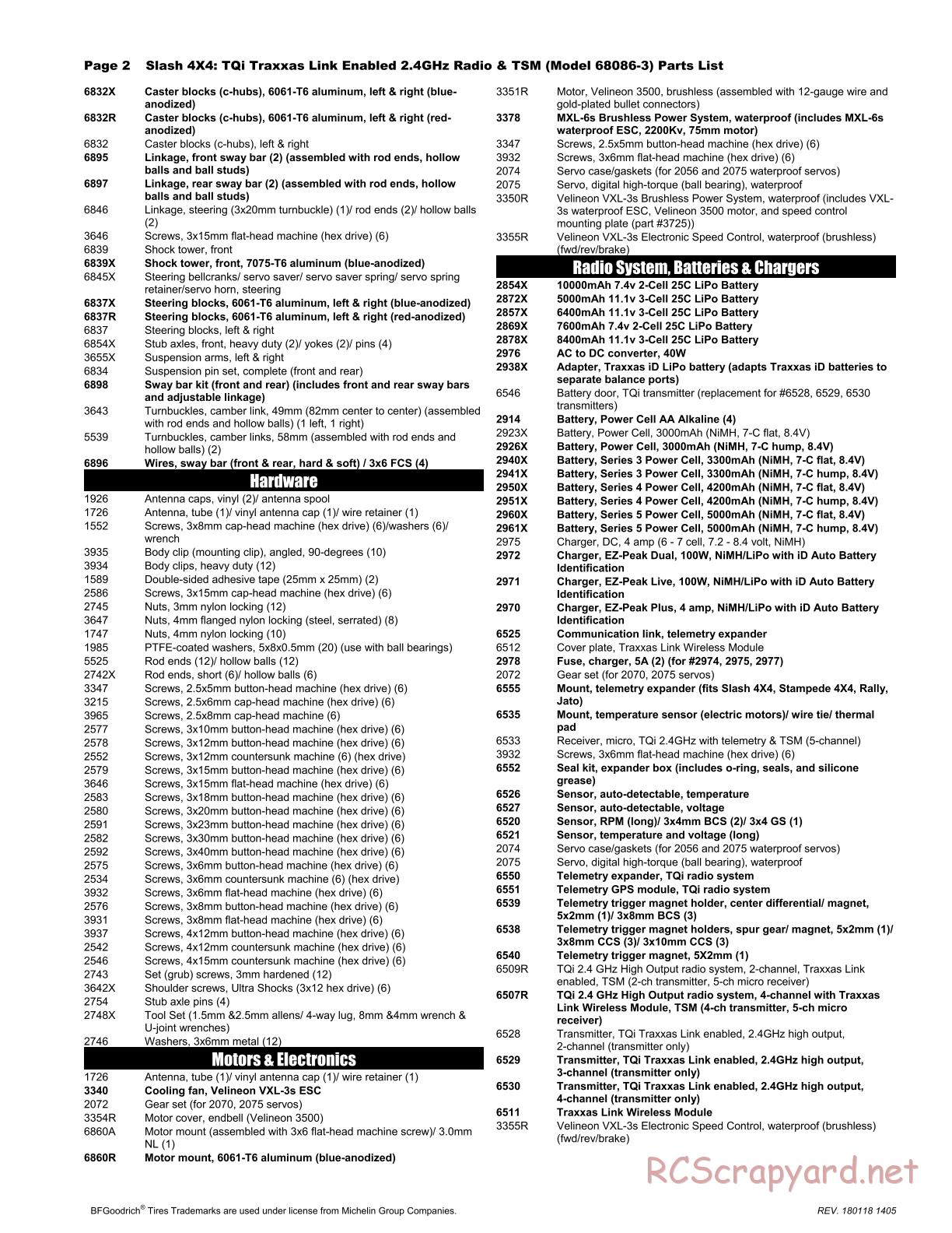 Traxxas - Slash 4x4 TSM (2015) - Parts List - Page 2