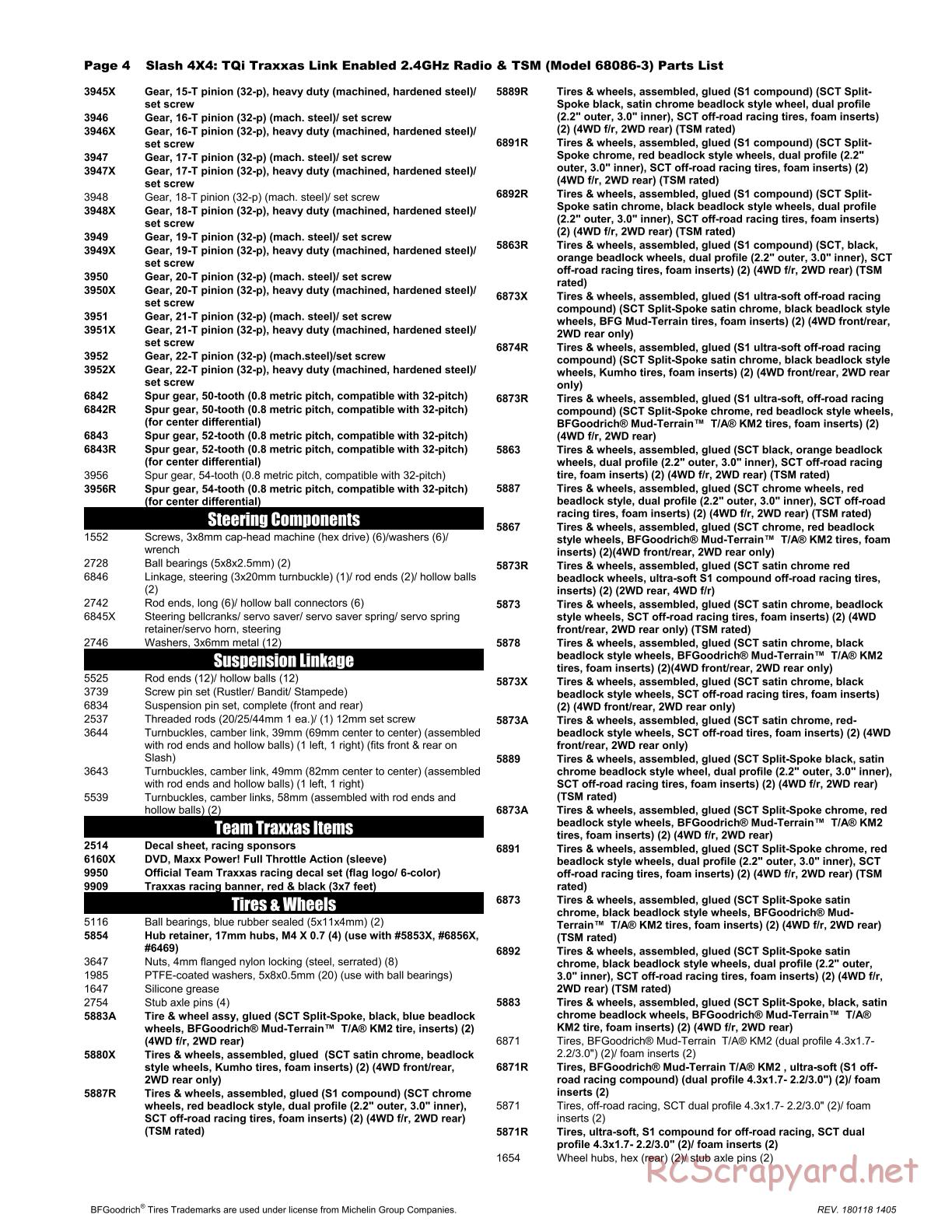 Traxxas - Slash 4x4 TSM (2015) - Parts List - Page 4