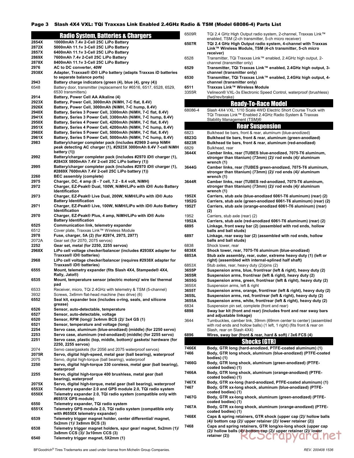 Traxxas - Slash 4x4 VXL - Parts List - Page 3