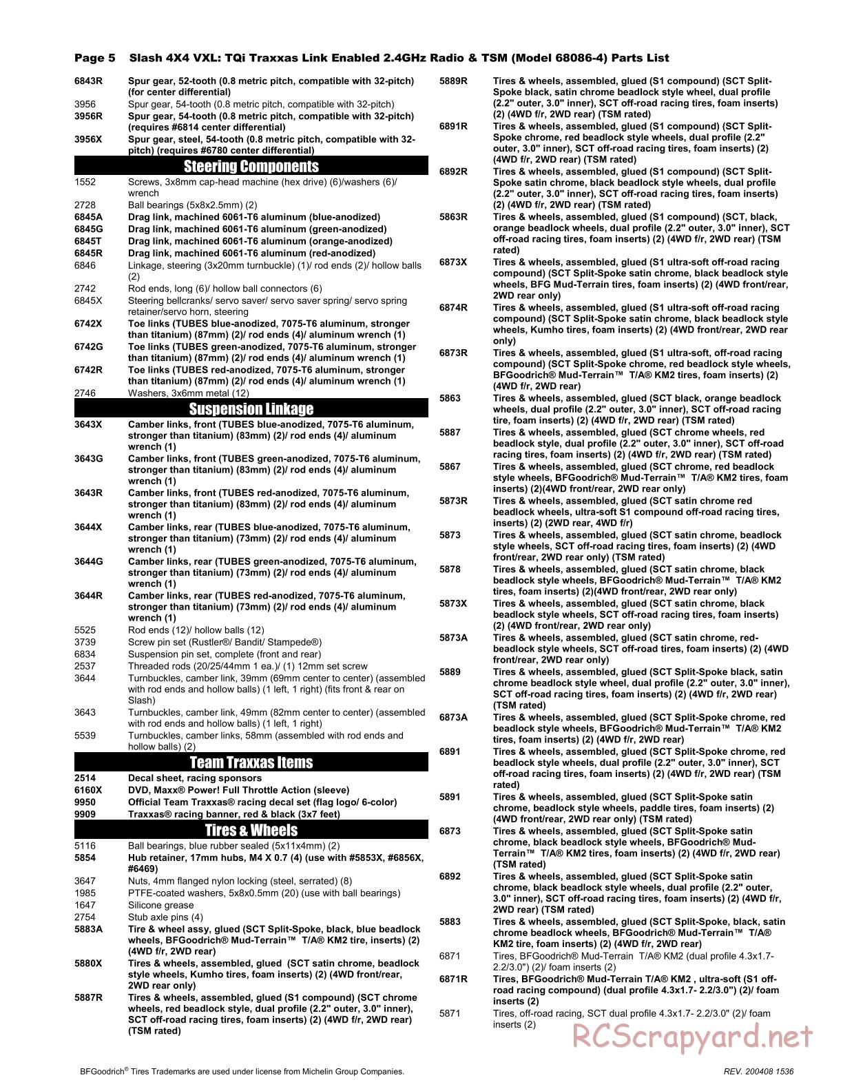 Traxxas - Slash 4x4 VXL - Parts List - Page 5
