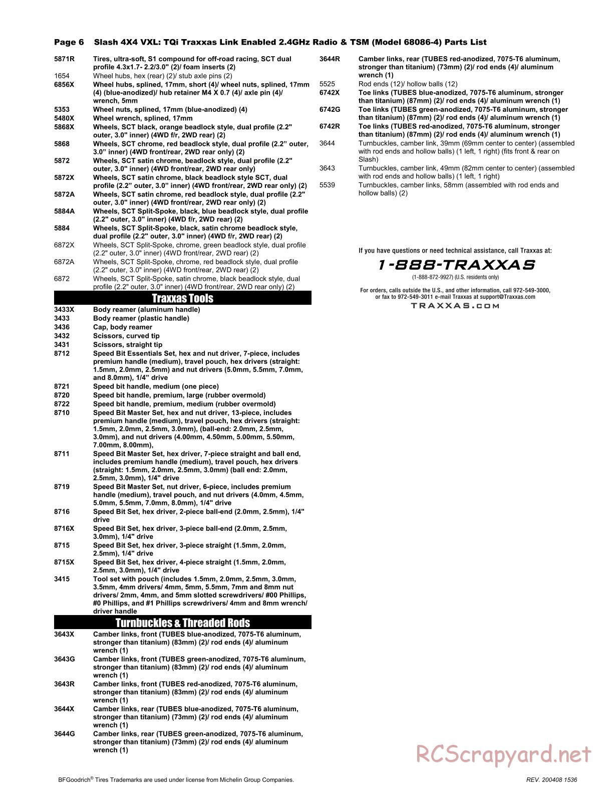 Traxxas - Slash 4x4 VXL - Parts List - Page 6