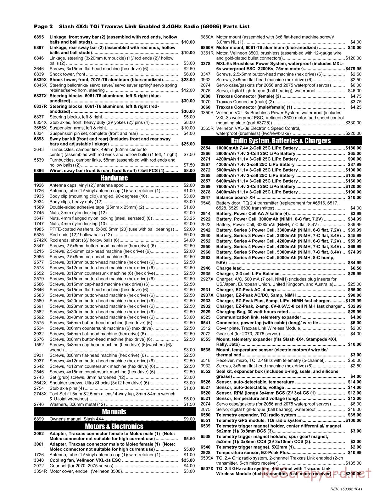 Traxxas - Slash 4x4 (2014) - Parts List - Page 2
