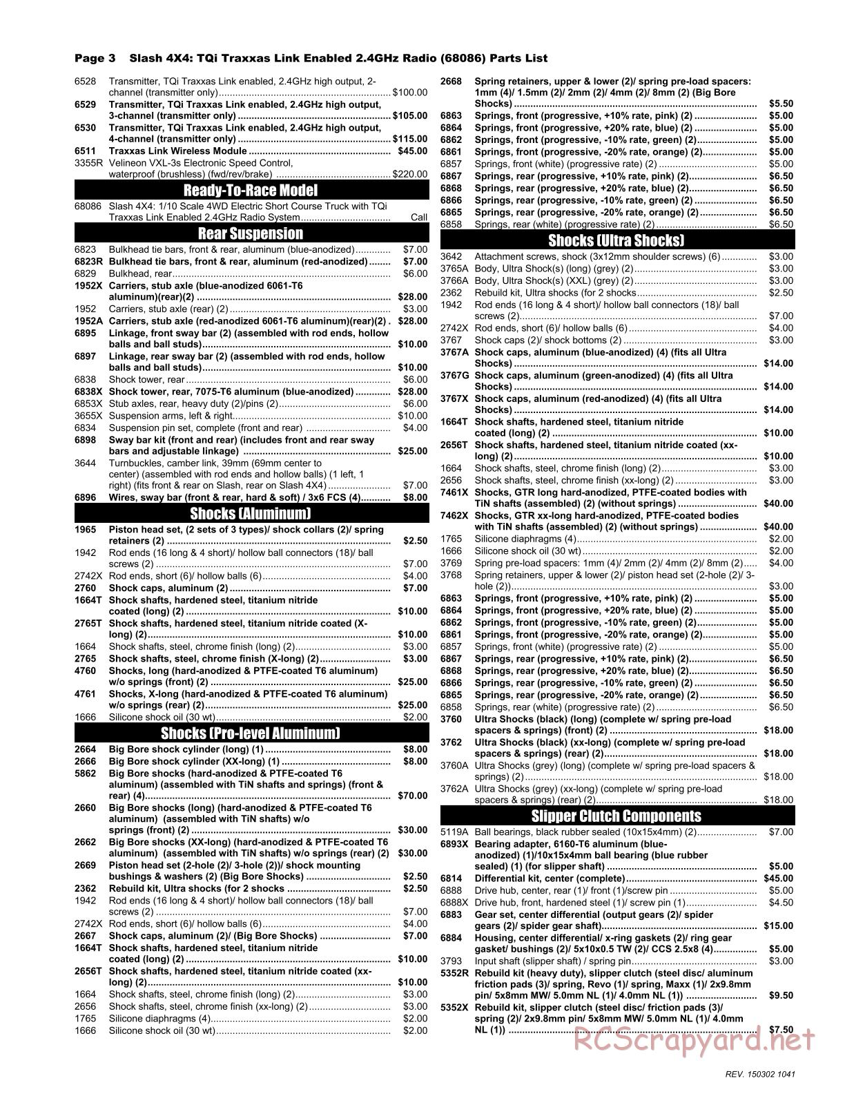 Traxxas - Slash 4x4 (2014) - Parts List - Page 3