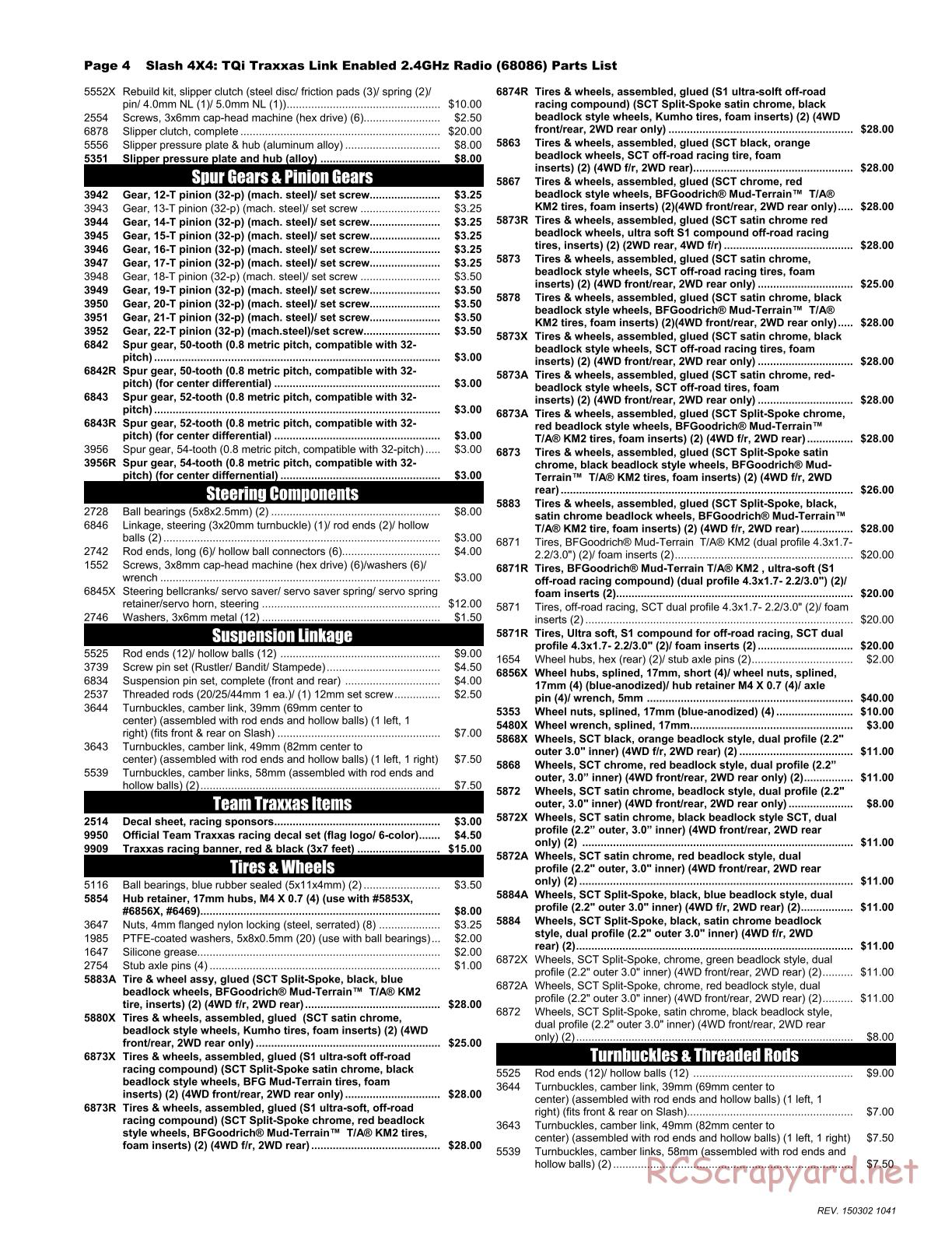 Traxxas - Slash 4x4 (2014) - Parts List - Page 4