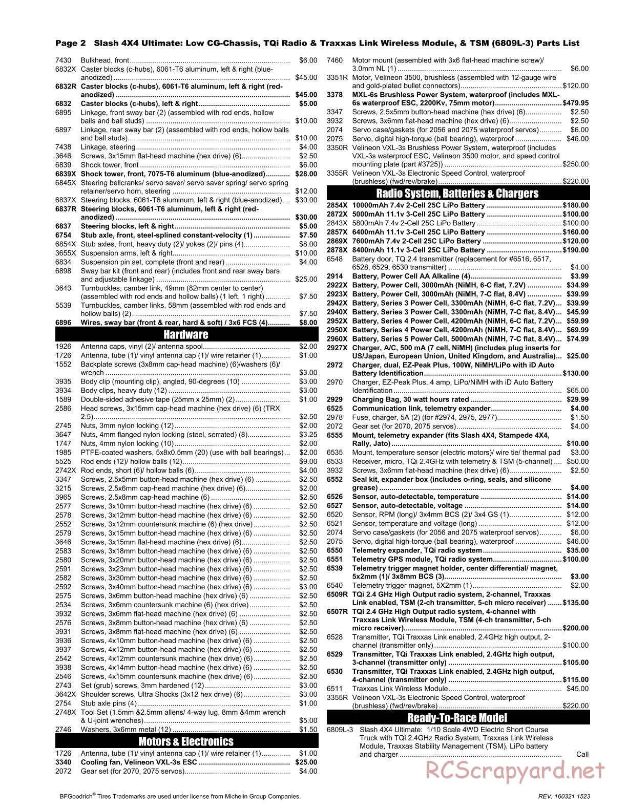 Traxxas - Slash 4x4 Ultimate TSM LiPo (2016) - Parts List - Page 2