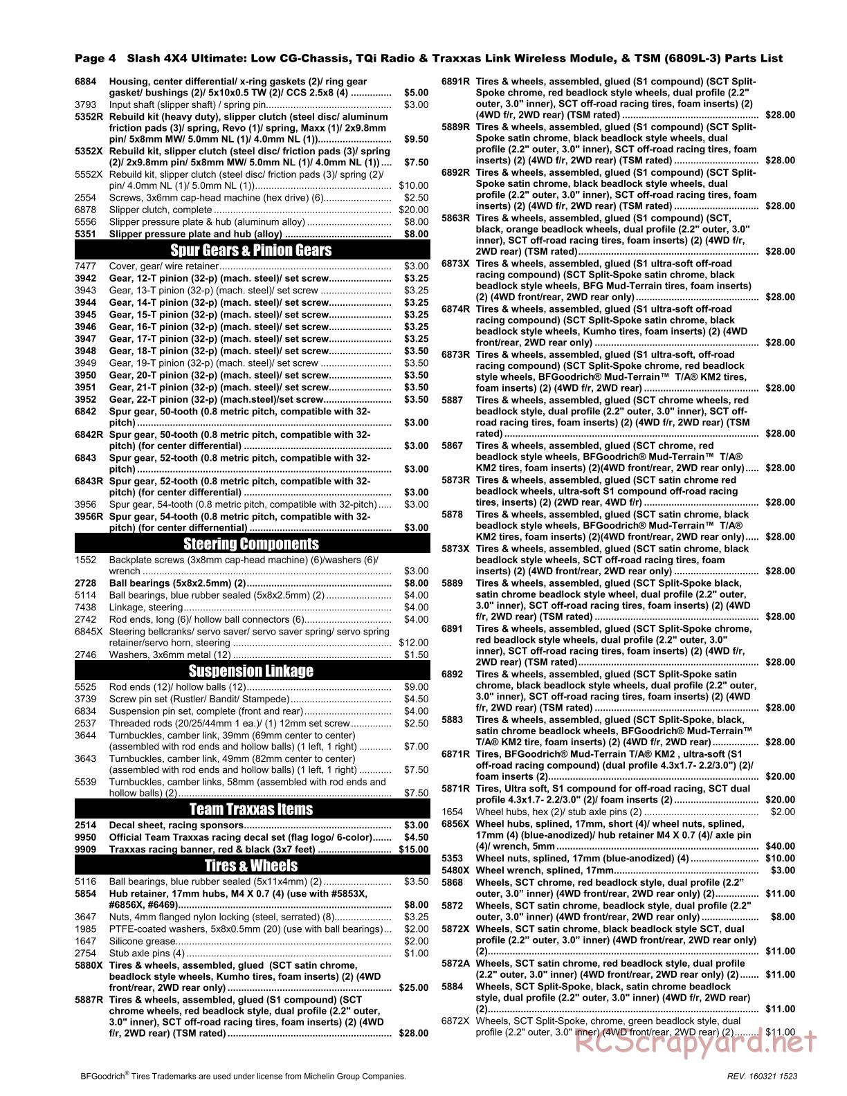 Traxxas - Slash 4x4 Ultimate TSM LiPo (2016) - Parts List - Page 4