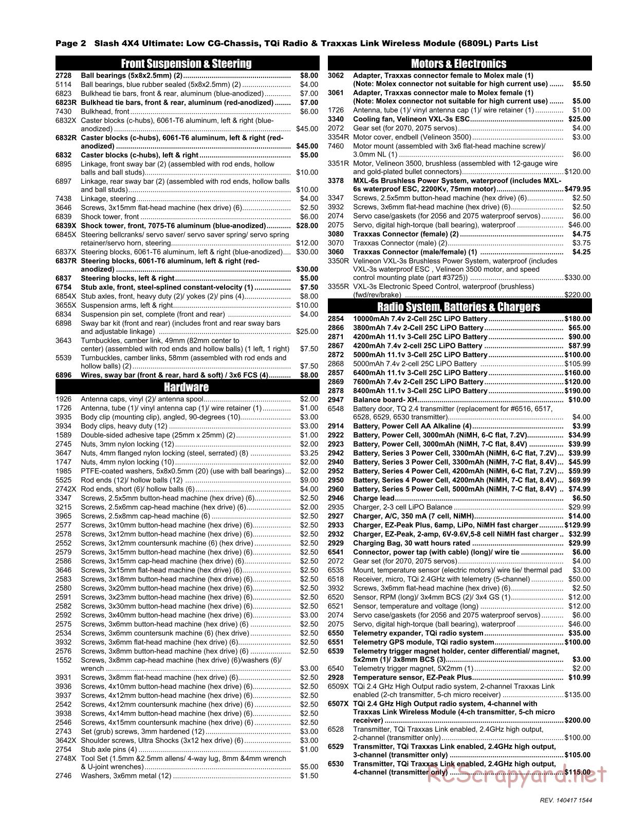Traxxas - Slash 4x4 Ultimate LiPo (2014) - Parts List - Page 2