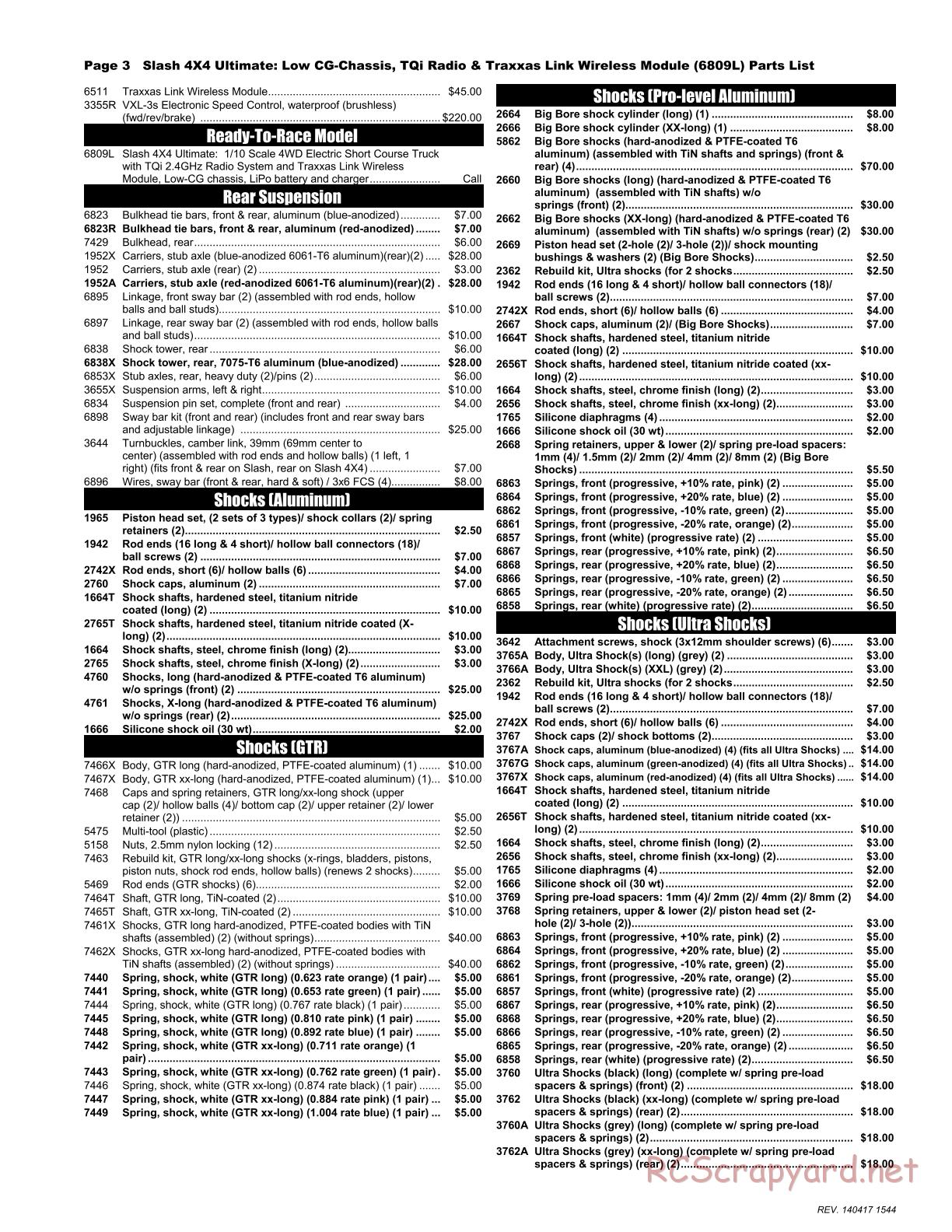 Traxxas - Slash 4x4 Ultimate LiPo (2014) - Parts List - Page 3