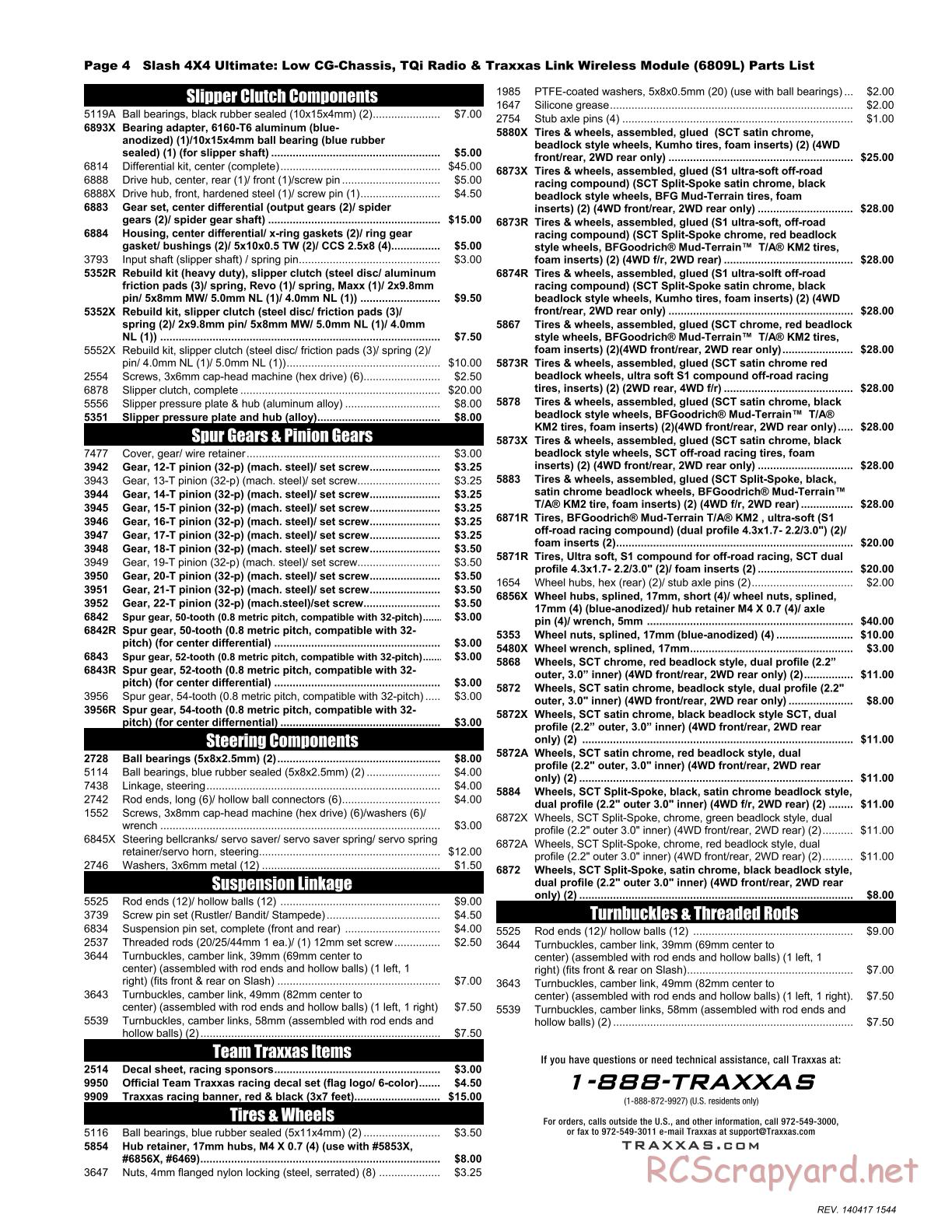 Traxxas - Slash 4x4 Ultimate LiPo (2014) - Parts List - Page 4