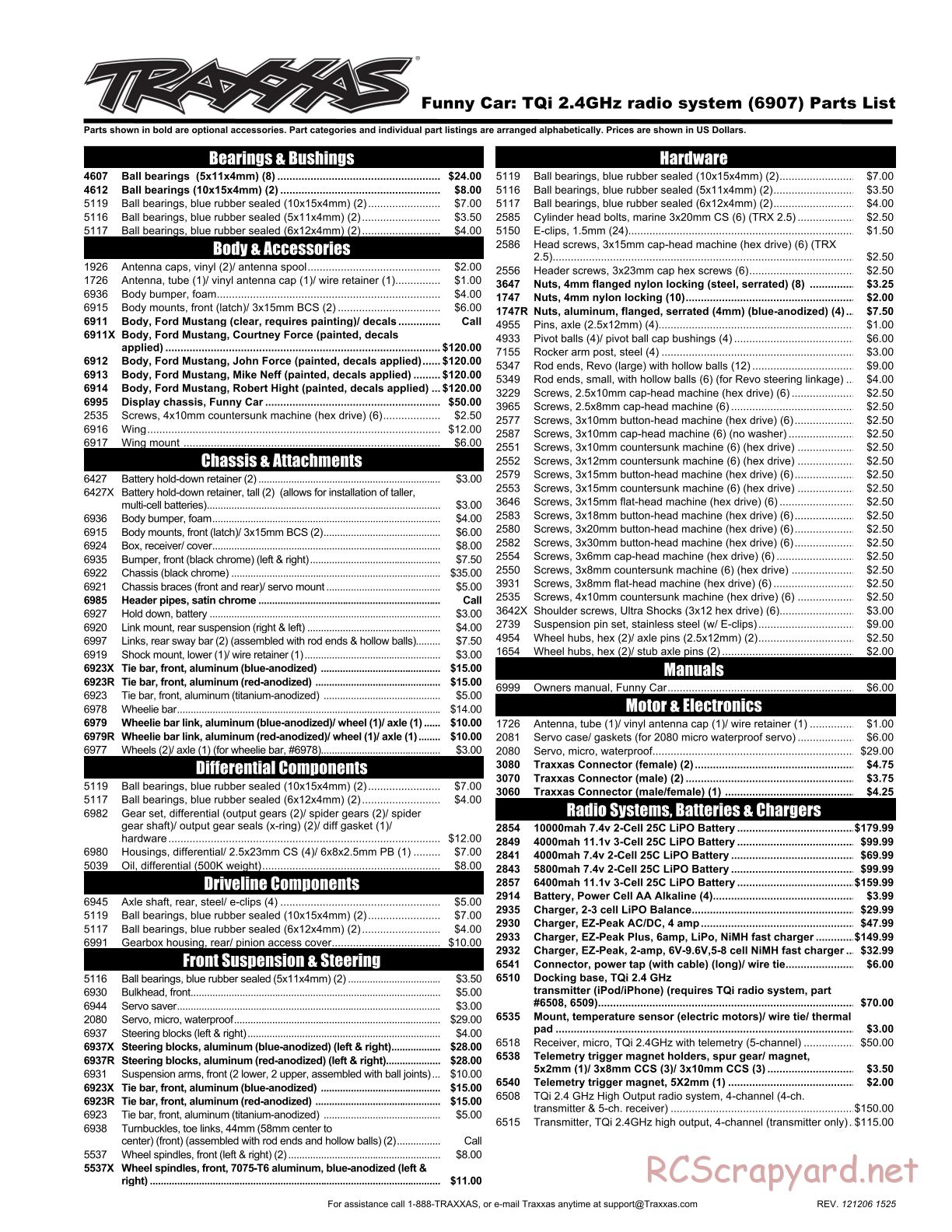 Traxxas - Funny Car (2012) - Parts List - Page 1