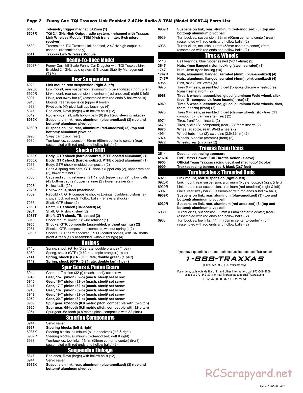 Traxxas - Funny Car SE TSM - Parts List - Page 2