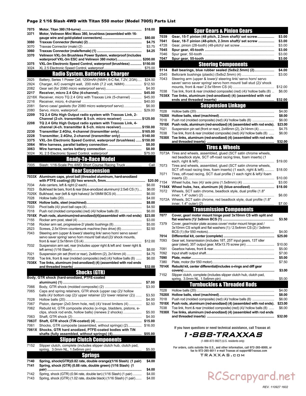 Traxxas - 1/16 Slash 4WD Brushed - Parts List - Page 2
