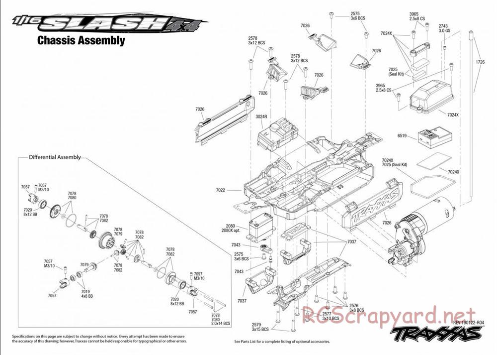 Traxxas - 1/16 Slash 4x4 Brushed - Exploded Views - Page 1