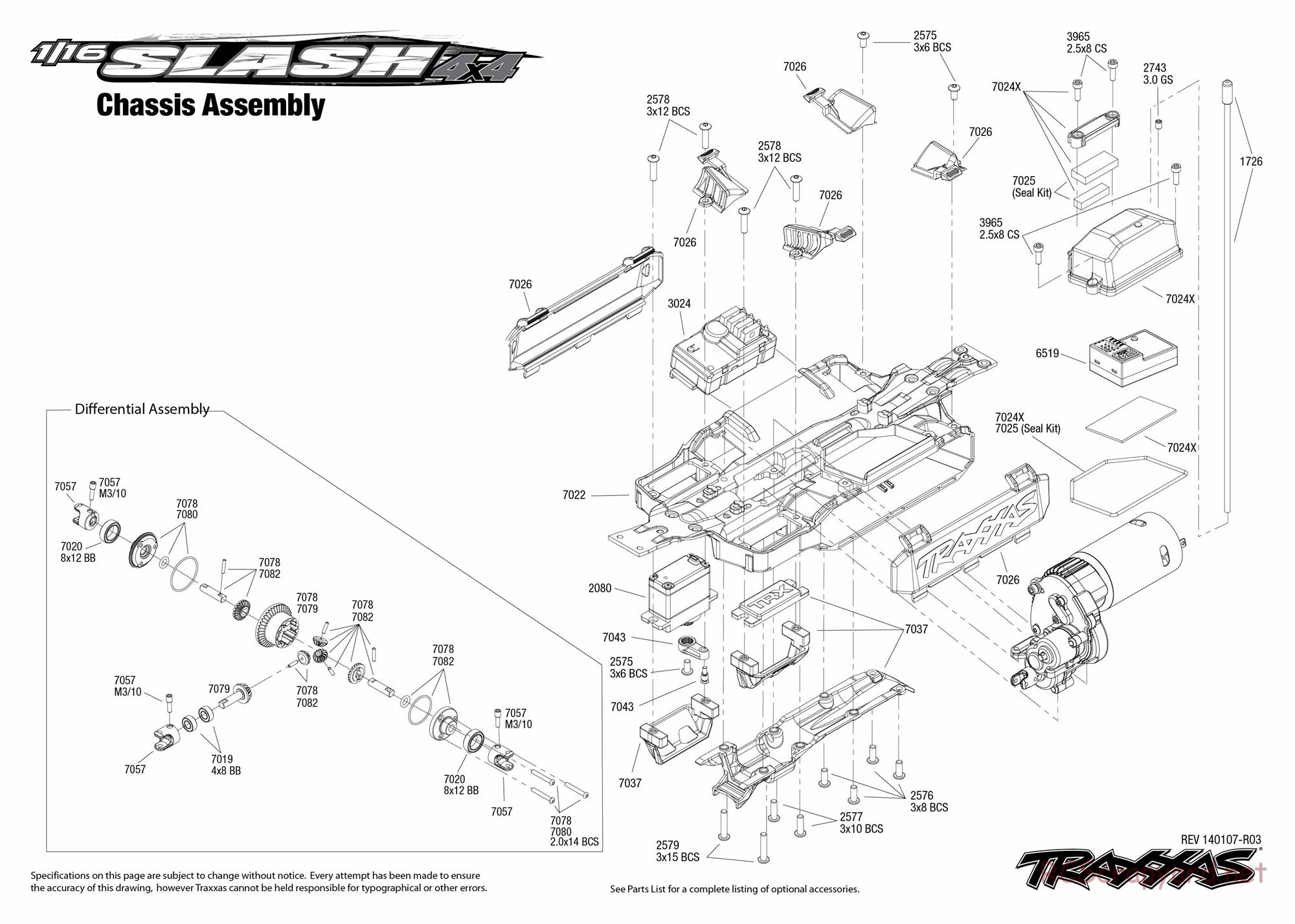 Traxxas - 1/16 Slash 4x4 Brushed (2013) - Exploded Views - Page 1