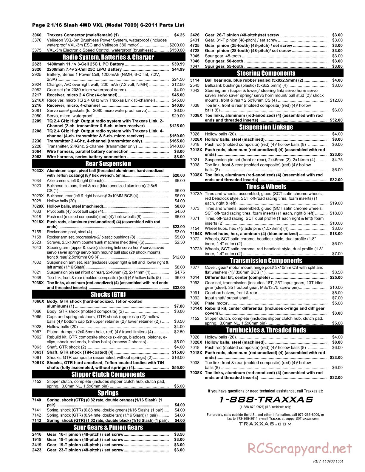 Traxxas - 1/16 Slash 4x4 VXL (2011) - Parts List - Page 2