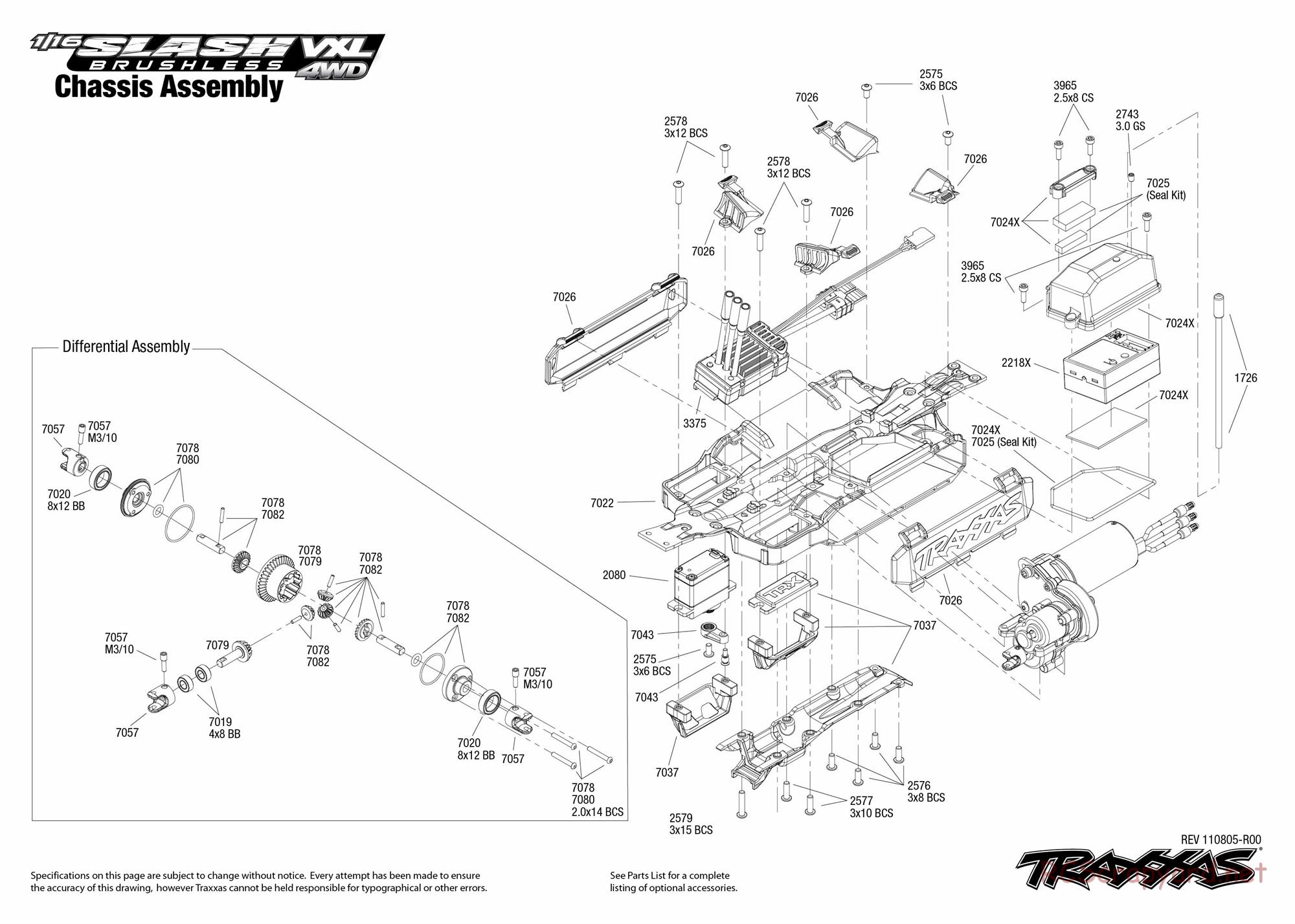 Traxxas - 1/16 Slash 4x4 VXL (2011) - Exploded Views - Page 1