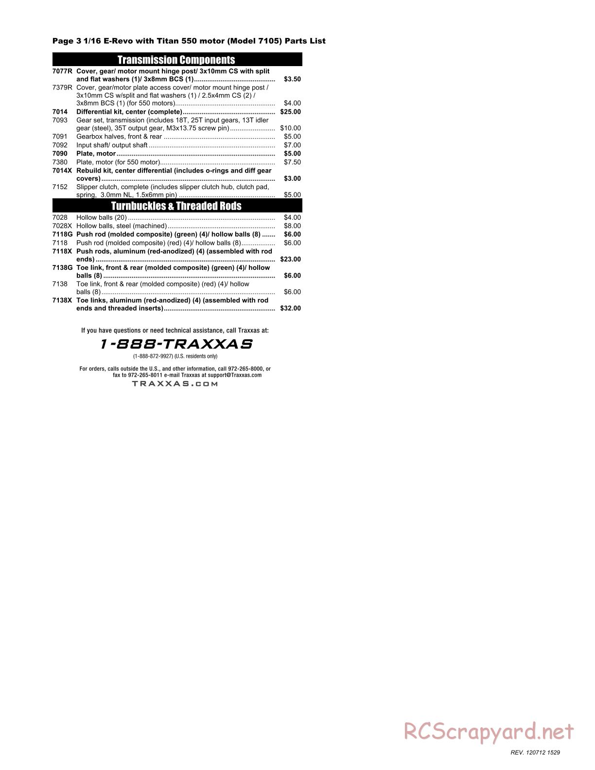 Traxxas - 1/16 E-Revo Brushed (2010) - Parts List - Page 3