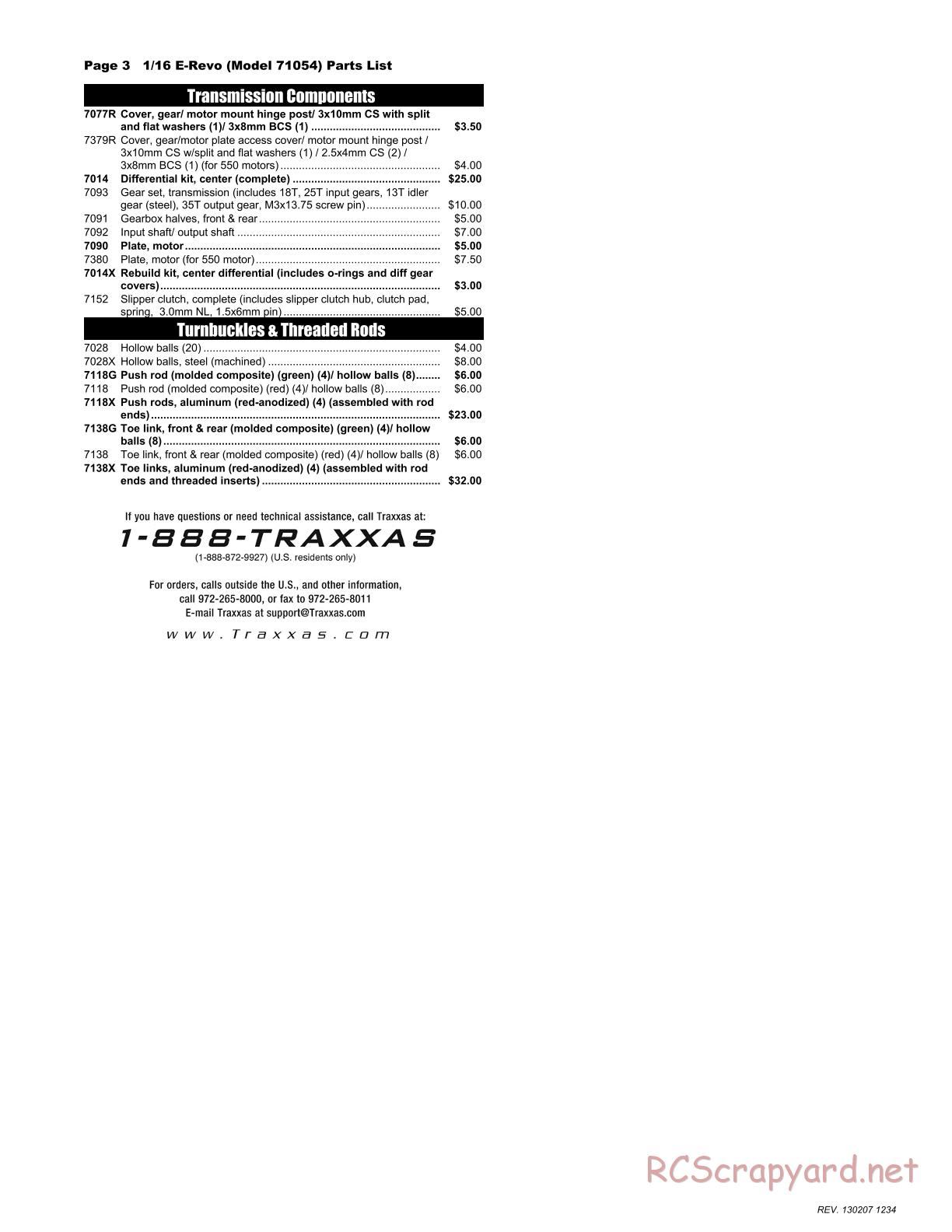 Traxxas - 1/16 E-Revo Brushed (2013) - Parts List - Page 3
