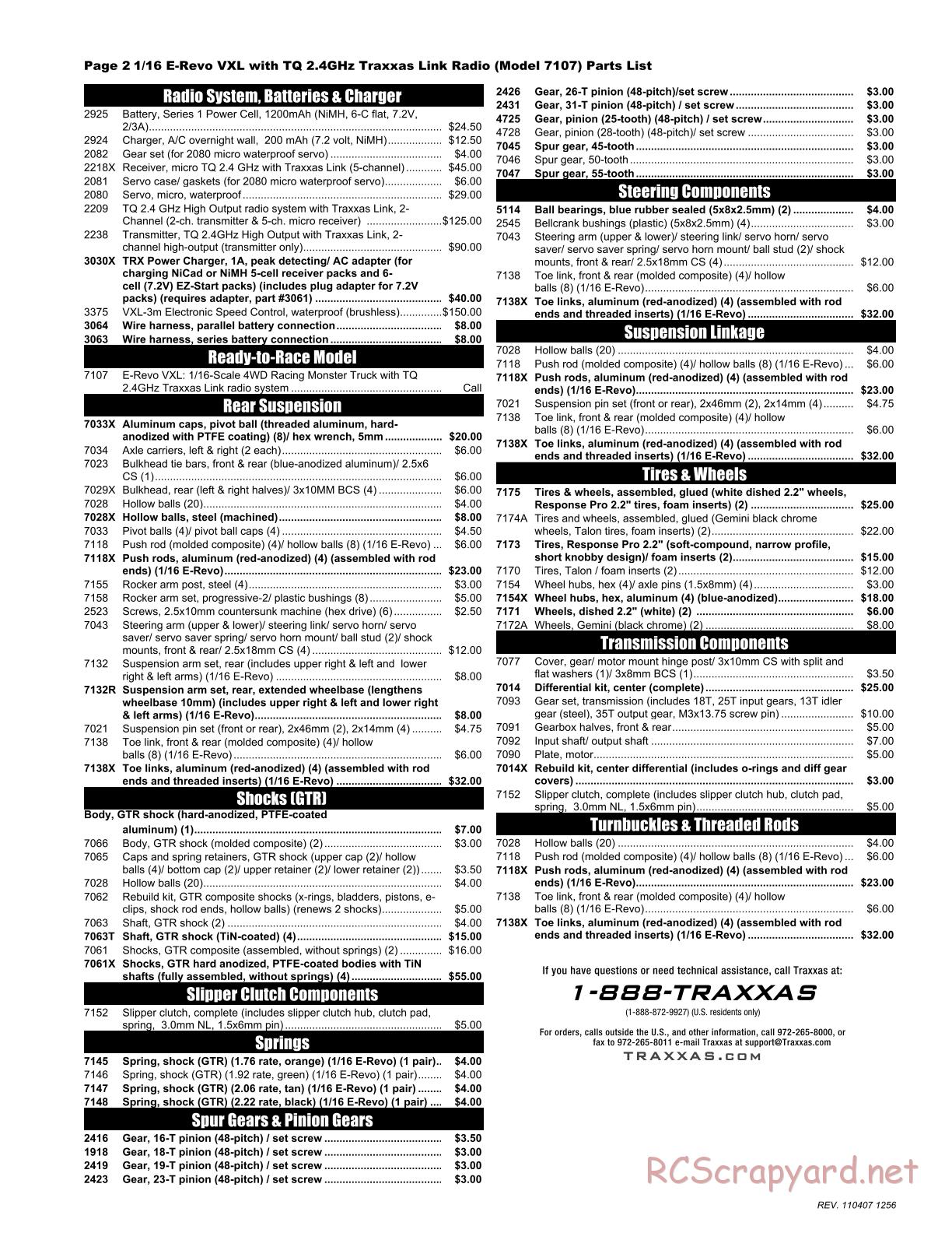 Traxxas - 1/16 E-Revo VXL (2010) - Parts List - Page 2