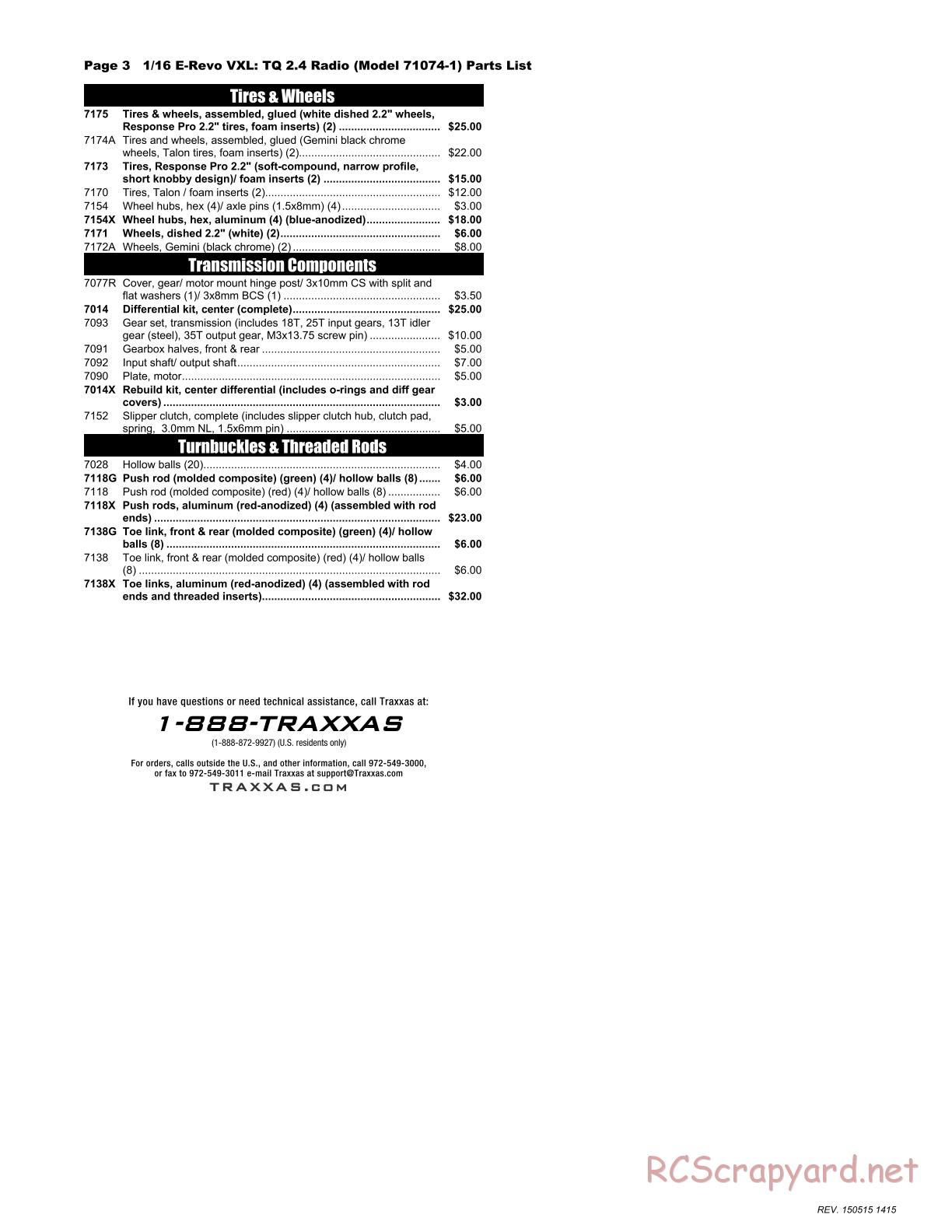 Traxxas - 1/16 E-Revo VXL (2015) - Parts List - Page 3