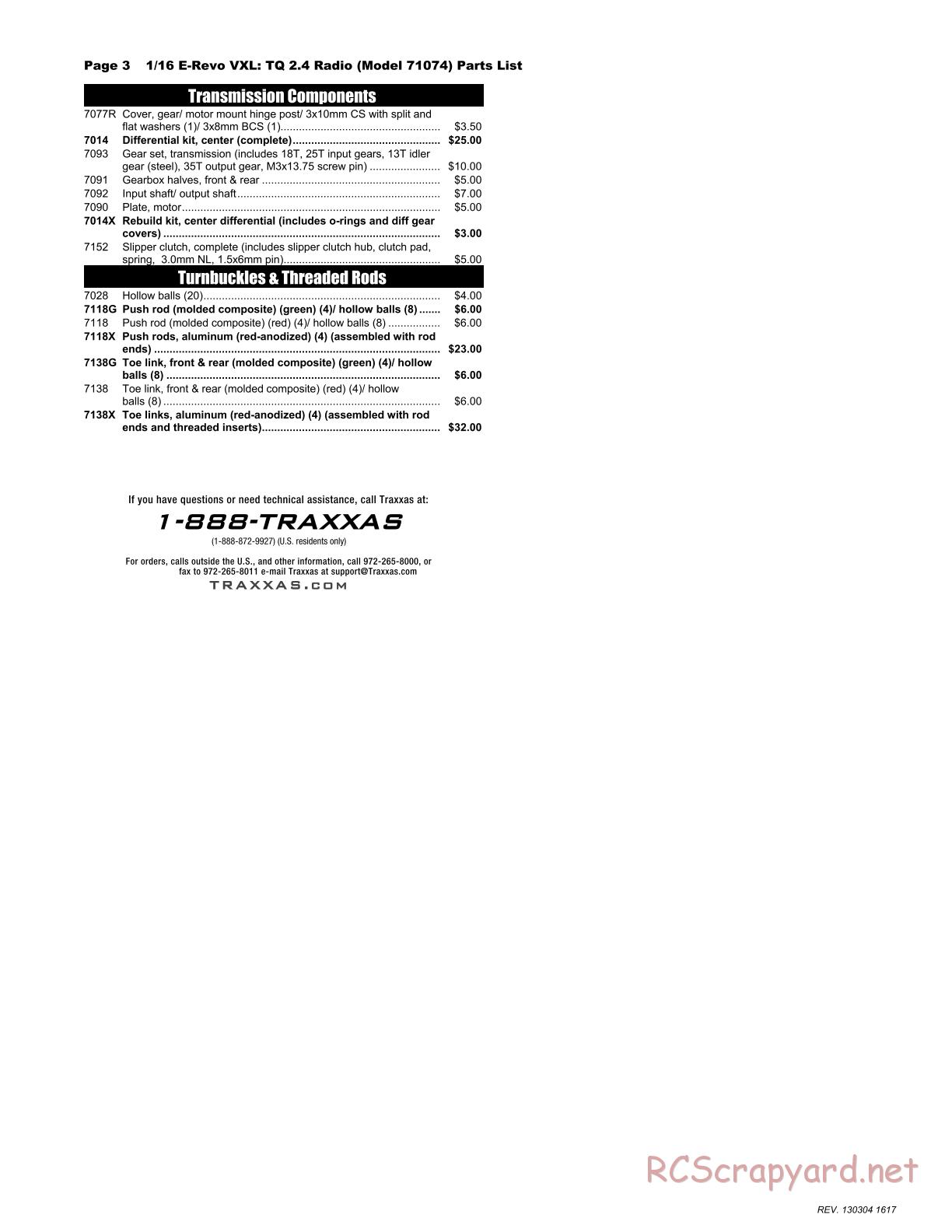 Traxxas - 1/16 E-Revo VXL (2012) - Parts List - Page 3