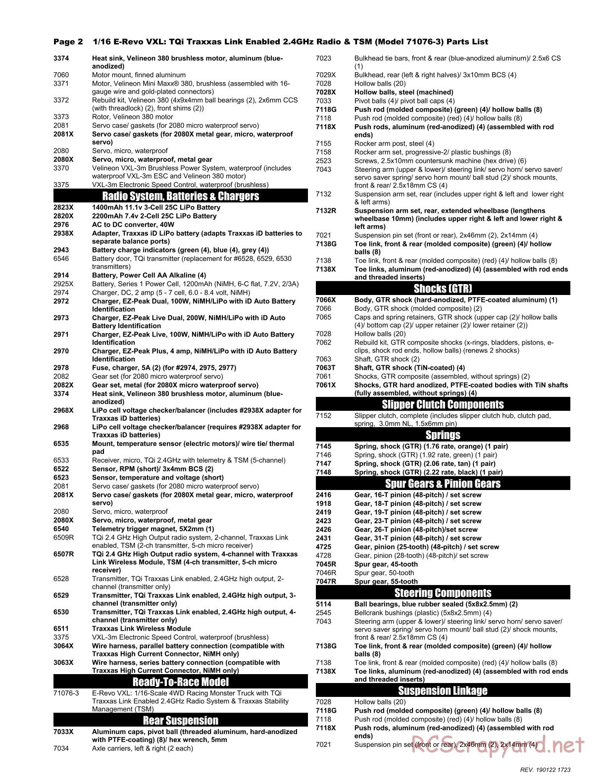 Traxxas - 1/16 E-Revo VXL TSM - Parts List - Page 2