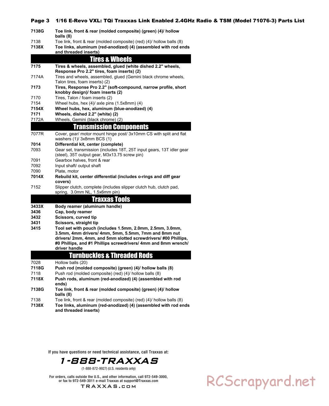 Traxxas - 1/16 E-Revo VXL TSM - Parts List - Page 3