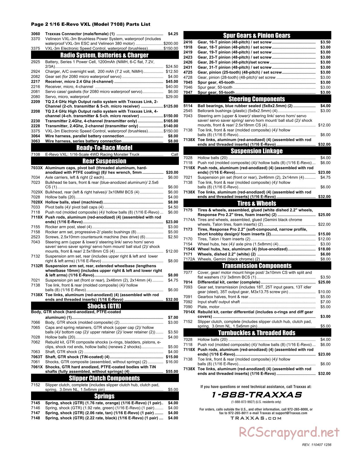 Traxxas - 1/16 E-Revo VXL (2009) - Parts List - Page 2