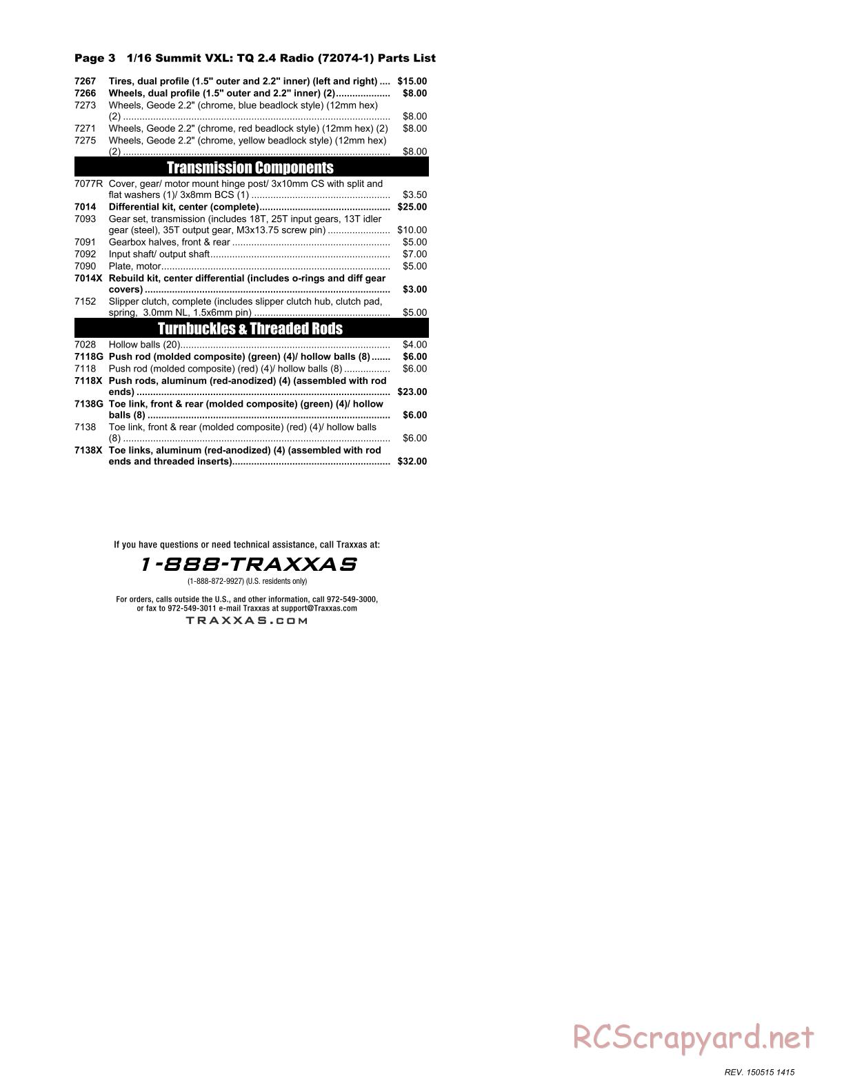 Traxxas - 1/16 Summit VXL (2015) - Parts List - Page 3