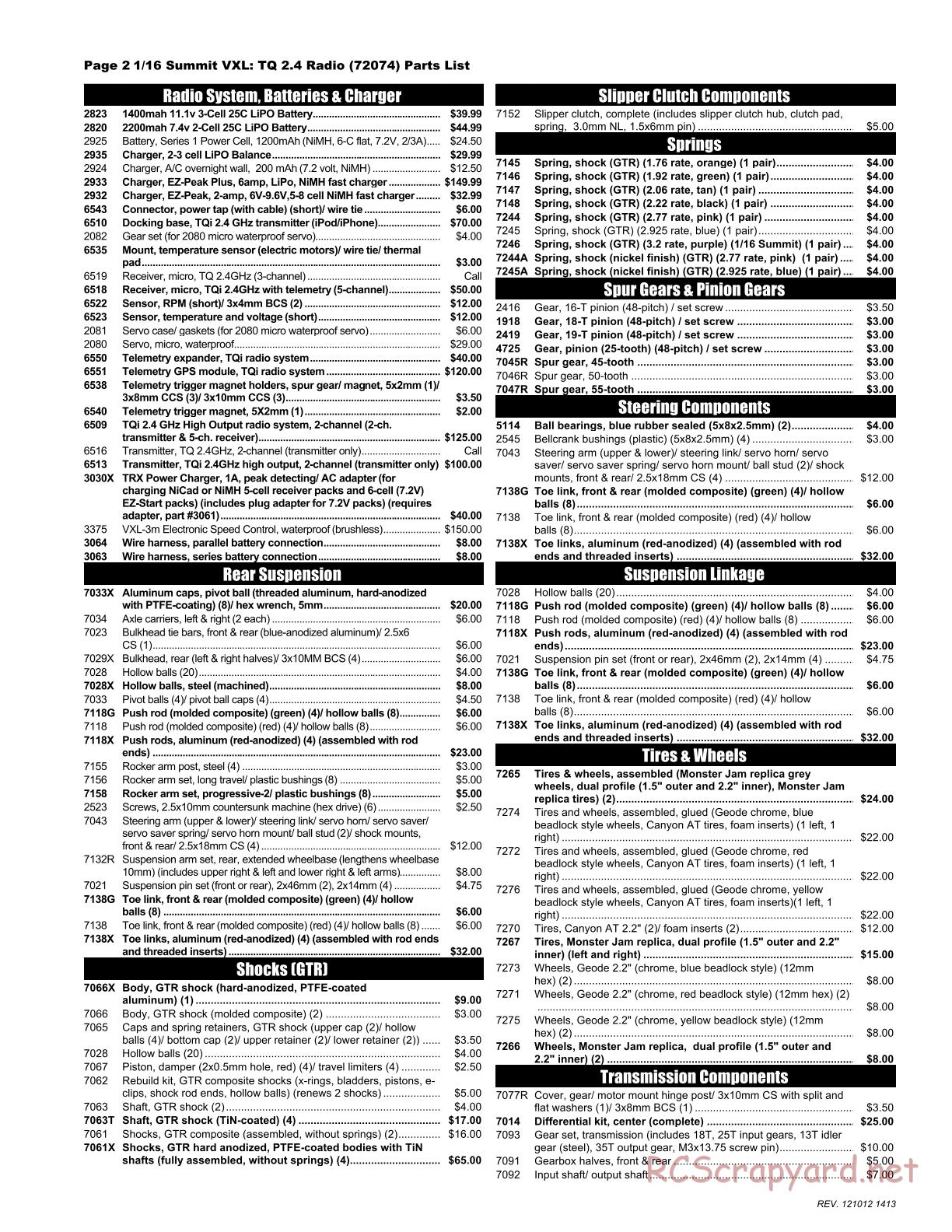 Traxxas - 1/16 Summit VXL (2012) - Parts List - Page 2